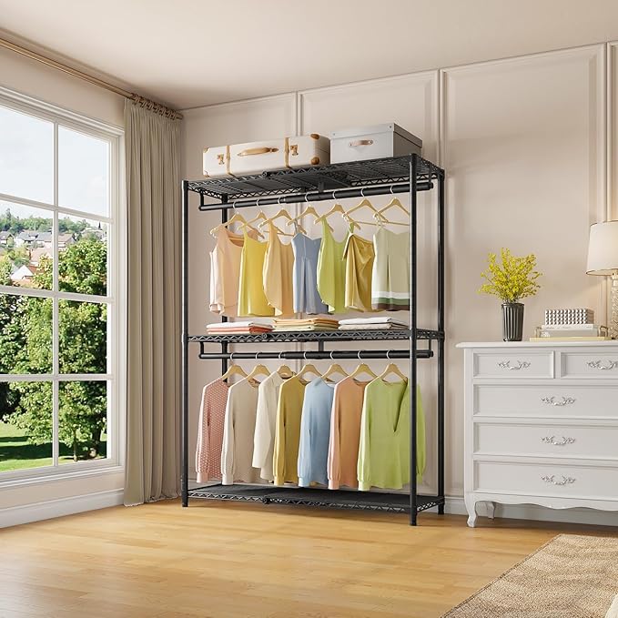 VIPEK X1 Plus Expandable Reach-in Closet Adjustable from 2'8" to 4'6" with Adjustable Shelves and Hanger Rods Clothes Rack Heavy Duty, Metal Clothing Racks Portable Walk-in Closet, Black