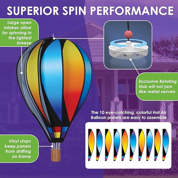 Hot Air Balloon Hanging Garden Spinner 22" - Vibrant Sunset Gradient Design, Weather-Resistant Outdoor Decor, Durable & Lightweight for Patios, Yards, and Gardens - Eye-Catching Wind Spinner