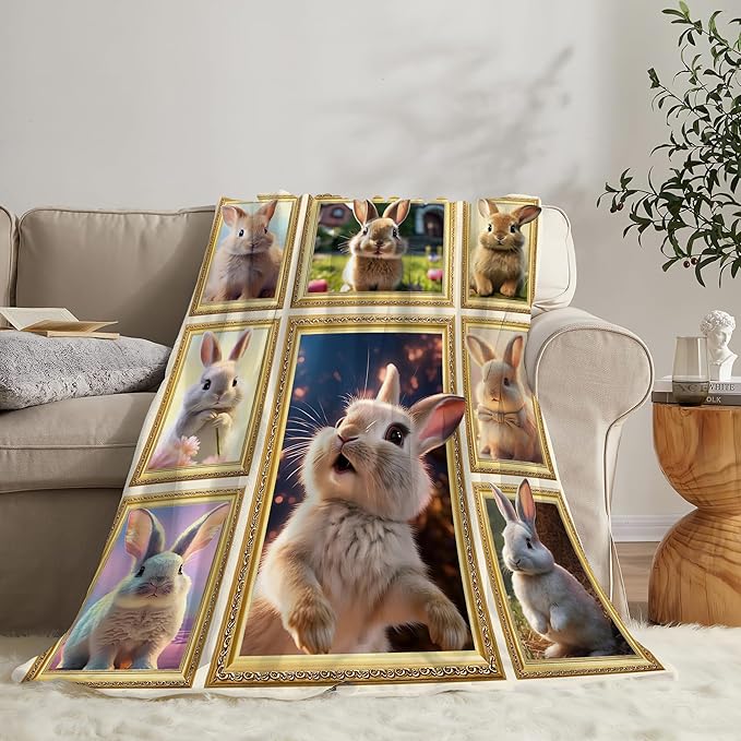 Rabbit Blanket Bunny Gifts for Girls Boys Woman Kids Rabbit Lover Throw Blankets Soft Blanket Warm Fleece Flannel Plush Blankets for Bed Sofa Couch 50"x60"