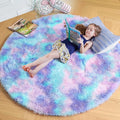 Amdrebio Purple Rainbow Round Rug 4Ft for Bedroom Girls Room Decor, Mermaid Stitch Frozen Kids Rugs for Playroom Nursery Dorm, Fluffy Furry Cute Shag Carpet, Kawaii Circle Area Rugs for Baby Toddler
