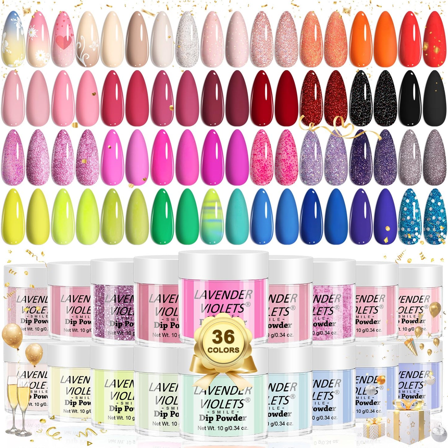 Lavender Violets 36 Colors Dip Powder Nail Kit Starter Quick Drying Dipping Powder Colors Set French Nail Nude Neon All Seasons for Home Salon M950