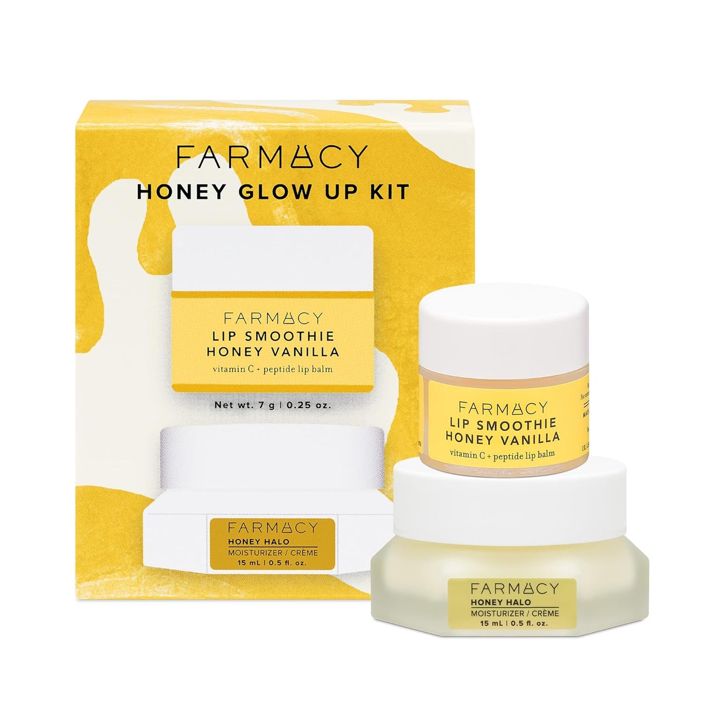 Farmacy Honey Glow Up Gift Set - Includes Honey Halo Ceramide Face Moisturizer + Travel Size Lip Smoothie - Preps & Plumps Skin for Makeup Application (2 Count)