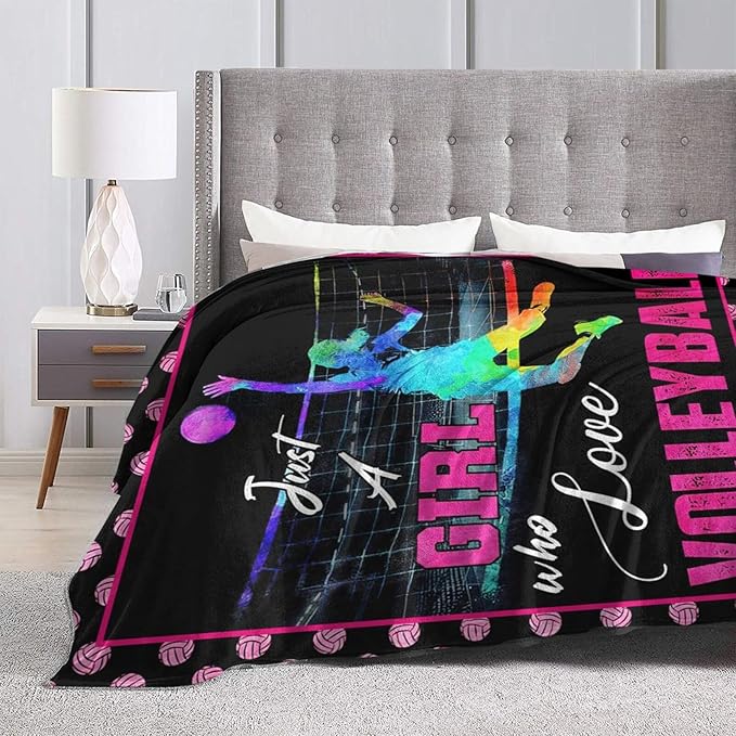 Volleyball Blanket Just A Girl Who Loves Volleyball Throw Blanket Super Soft Flannel Lightweight Fluffy Plush Fuzzy Fleece Sports Decor Blanket Gifts for Girl Woman Kids for Bed Sofa Bedding 50"X60"