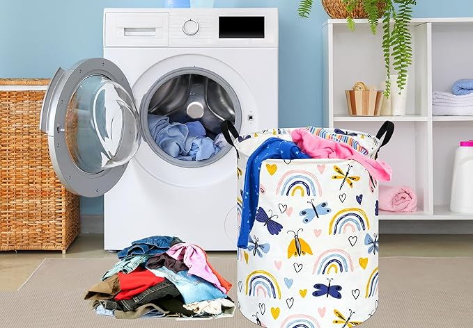 KUNRO Round Laundry Basket Hamper Kids Toys and Clothes Storage Basket Children Gift Basket Baby Toy Organizer Bins for Room Decor (Dragonfly)
