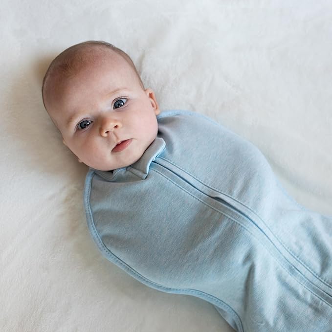 Woombie Original Baby Swaddling Blanket - Self-Soothing, Cotton Baby Swaddle with Zipper - Wearable Newborn Blanket, Blue Lanterns, 14-19 lbs