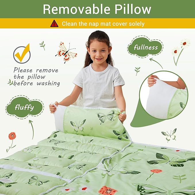 Toddler Nap Mat with Pillow and Blanket, Extra Large Rolled Napping Mats,Slumber Bags for Boys Girls,Kids Sleeping Bag for Daycare, Preschool Travel Camping
