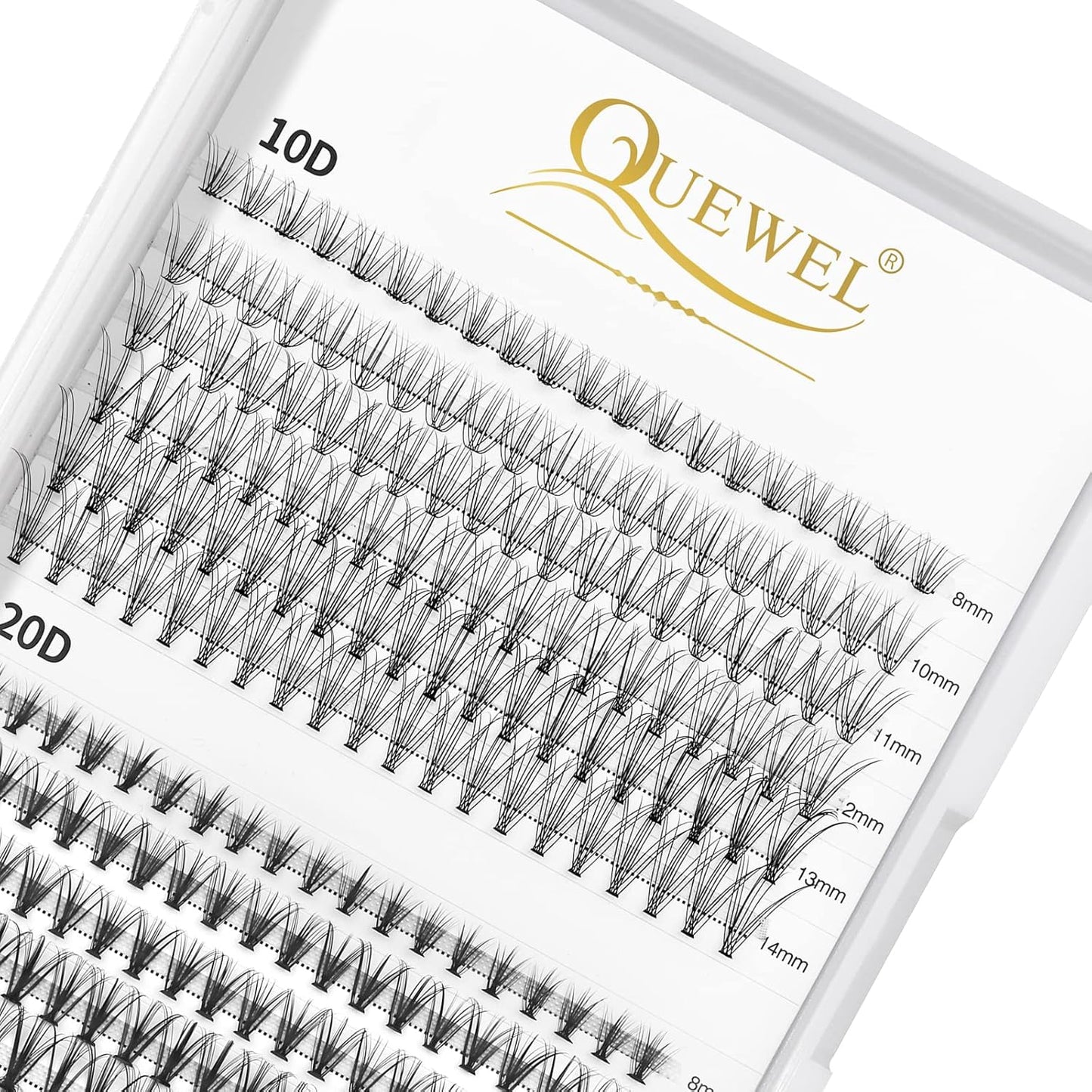 QUEWEL Cluster Lashes 240Pcs 10D+20D D Curl Mix8-14mm Lash Extensions Soft&Natural False Eyelashes Individual DIY Eyelash Extension at Home(10D+20D D MIX8-14)