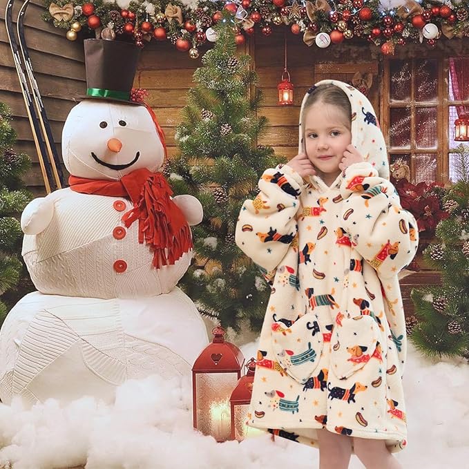 Fiosnow Dachshund Blanket Hoodies for Kids Toddler 2-6YR Oversize Wearable Blanket Hoodies for Boys Girls Teens