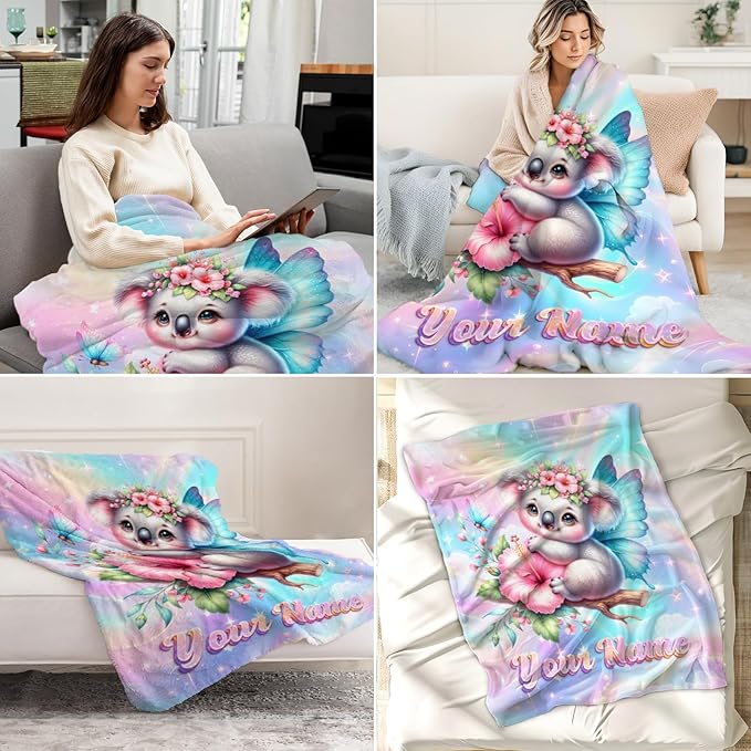 Girls Blanket - Personalized Koala Gifts for Kids - Warm Fuzzy Toddler Throw Blankets Stuff Decor
