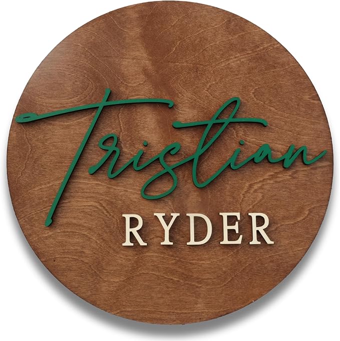 Custom Round Nusery Name Sign, Personalized 3D Baby Name Announcement Sign, Personalized Wooden Wall Plaque, 3D Wall Art for Children & Kids Rooms, Family Name Signs, 30 Colors (Design 5)