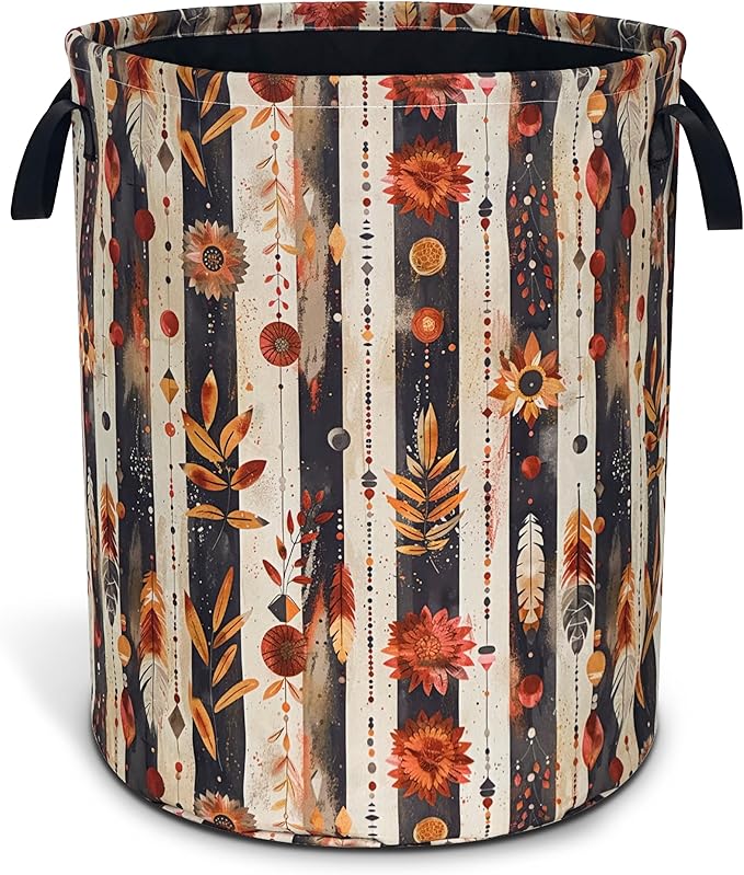 Beautiful Flowers Print Laundry Basket Boho Floral Oxford Cloth Laundry Hamper With Handle Foldable Portable Clothes Storage Basket 18.9 X 16.5 Inch Storage Bag For Laundry Room/Bathroom/Bedroom