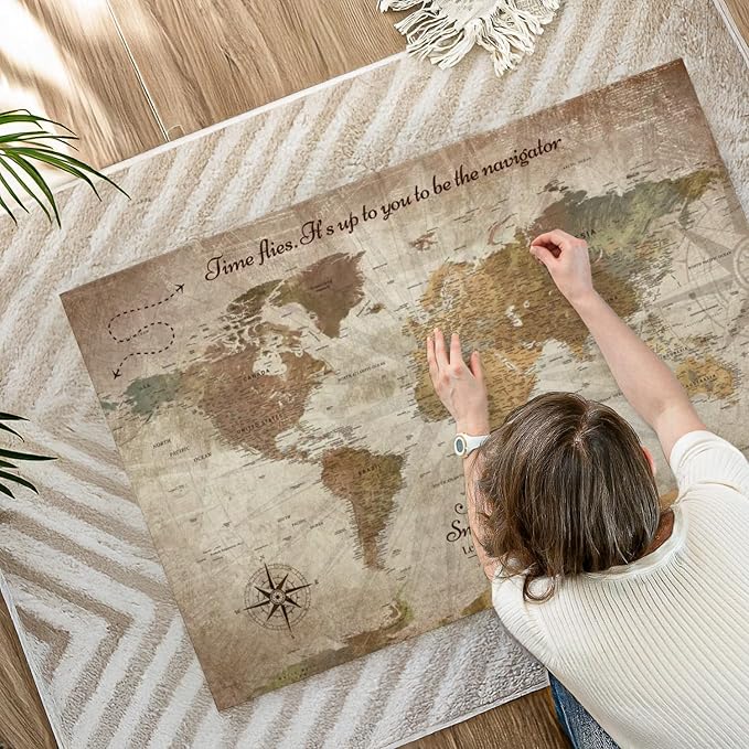 ElephantStock - Personalized Be The Navigator I Push Pin World Map Wall Art - Horizontal Canvas Wall Art - Living Room Wall Decor - Digital Art Map Canvas Art - Brown And Beige Decor - 45" x 30"