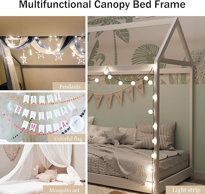 Merax Wood House Bed,Floor Bed with Wood Slats,No Box Spring Needed,Twin Size, Grey