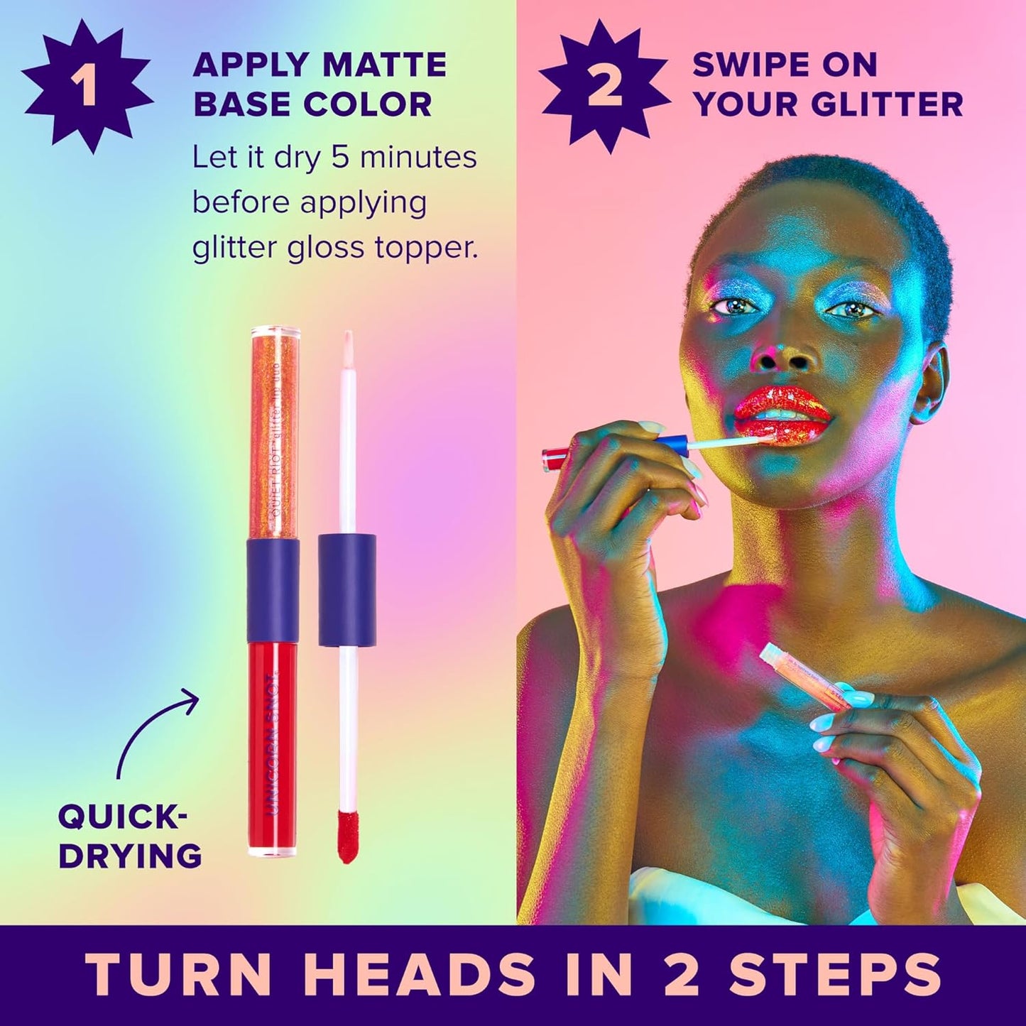 UNICORN SNOT Quiet Riot™ Plastic-Free Glitter Lip Duo | 2-in-1 Set w/Matte Lipstick & Sparkly Glitter Lip Gloss | Halloween Costume Makeup | 0.15oz Red Lipstick & 0.16oz Gloss (Clash)