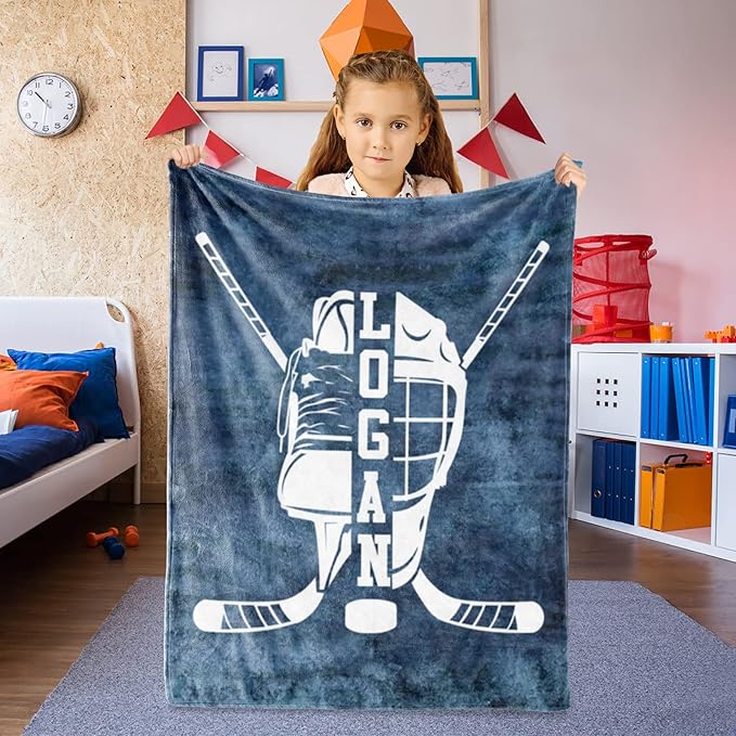 Custom Name Number Hockey Blanket: Personalized Gift for 0-3 Months Baby Nursery Blankets - Toddler Kids Boy Girl Adults Bedding Essentials(30 * 40inch)