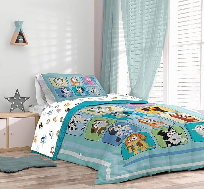 Sunny Side Up Bluey & Friends Twin Comforter Set - 5 Piece Kids Bedding Includes Comforter, Sheets & Pillow Cover - Super Soft Microfiber Bed Set