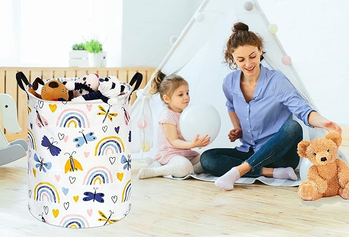 KUNRO Round Laundry Basket Hamper Kids Toys and Clothes Storage Basket Children Gift Basket Baby Toy Organizer Bins for Room Decor (Dragonfly)