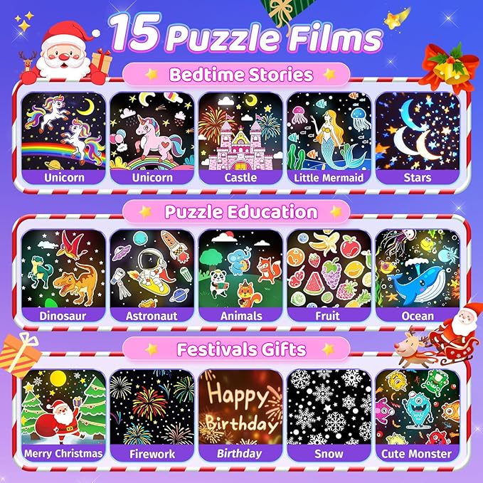 Onefire Night Light for Kids Gifts, 15 Sound Machine Baby Night Light, 15 Films Star Projector for Kids Room Decor, Brightness Unicorn Light Projector for Toddler Girl Toys Toddler Girl Gifts Age 1-5