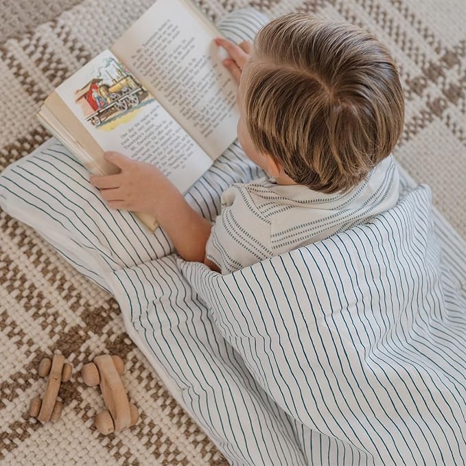 Makemake Organics GOTS Certified Organic Cotton Nap Mat with Detachable Pillow for Kids Soft Sleeping Bag for Toddlers, Boys, Girls - Ideal for Daycare, Preschool, Kindergarten