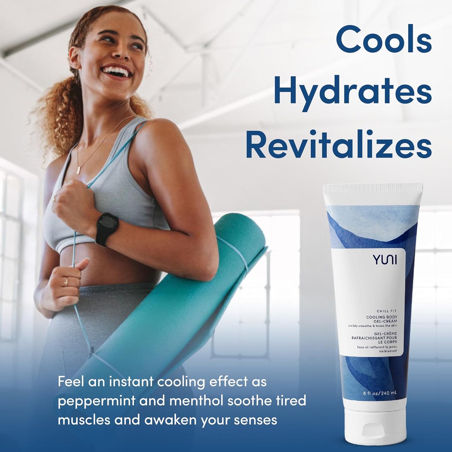 YUNI Beauty Body Gel-Cream – Hydrating Skincare – Cooling Gel – Tones & Firms – Soothing Cream – Post-Workout Body Cream & Moisturizer – Vegan – 8 fl oz