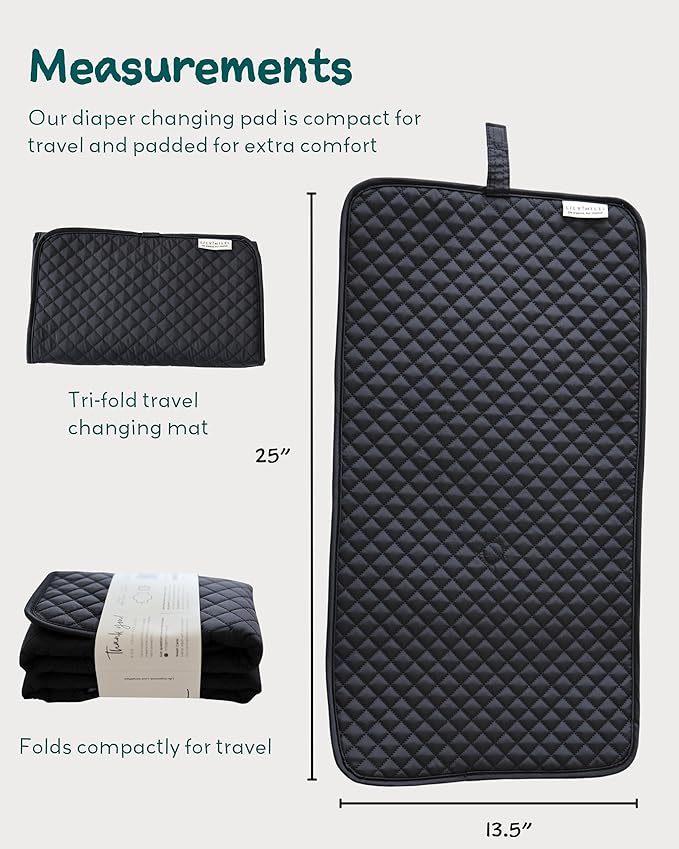 Diaper Changing Pad Portable with Magnetic Latches, Baby Diaper Changing Mat, Travel Pad for Diaper Bag, Baby Essentials, Wipeable & Waterproof Mat (Black Twill, Regular)