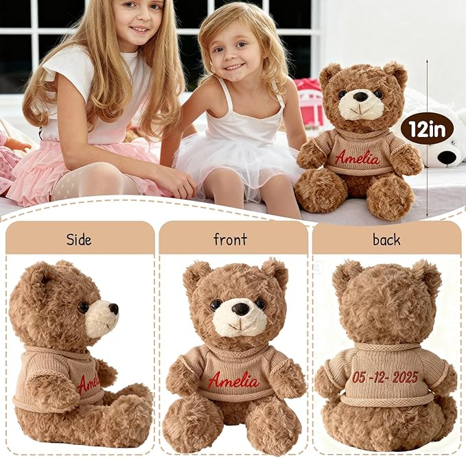 Personalized Teddy Bear with Name 13", Customized Stuffed Animal Gift for Girls Boys, Valentine's Day, Christmas, Birthday Gift for Kids, Couples