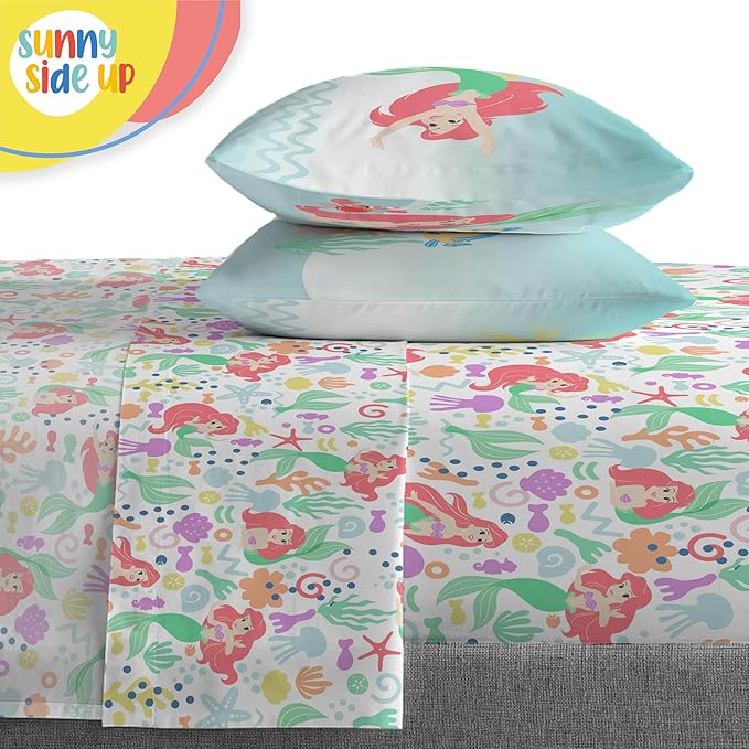 Sunny Side Up Disney The Little Mermaid Full Comforter Set - 7 Piece Kids Bedding Includes Comforter, Sheets & Pillow Cover - Super Soft Ariel Microfiber Bed Set