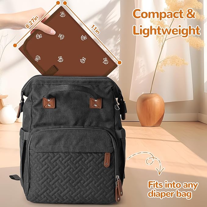 Portable Diaper Changing Pad, Waterproof Baby Changing Mat, Foldable Travel Baby Changing Station, Newborn Essential Baby Shower Registry Gift (Brown-Bee)