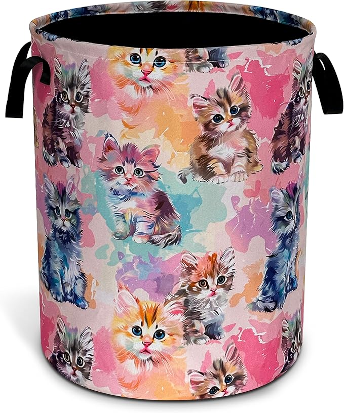 Cute Cat Laundry Basket Pet Animals Oxford Cloth Laundry Hamper With Handle Foldable Portable Clothes Storage Basket 18.9 X 16.5 Inch Storage Bag For Laundry Room/Bathroom/Bedroom/Dormitories