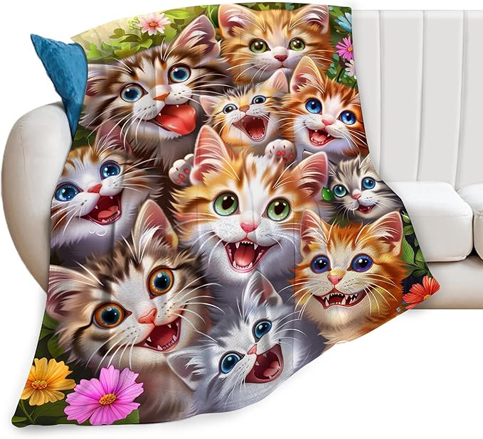 Cat Blanket Funny Cat Gifts for Girls Boys Woman Kids Lover Throw Blankets Soft Blanket Warm Fleece Flannel Plush Blankets for Bed Sofa Couch 60"x80"