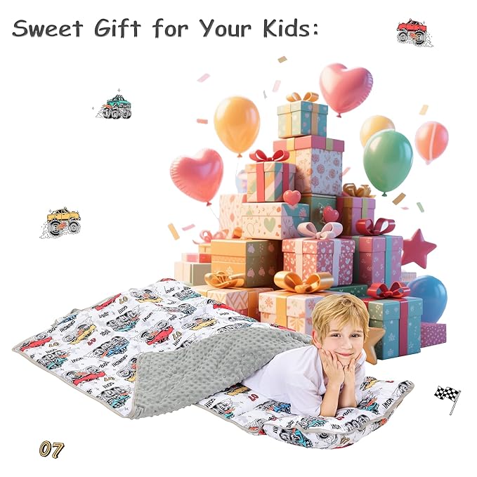 Viviland Toddler Nap Mat with Pillow and Minky Blanket,Rolled Large Sleeping Mat for Boys, Kids Slumber Bag Nap Mat for Preschool, Daycare, Kindergarten, Travel Camping - Monster Truck