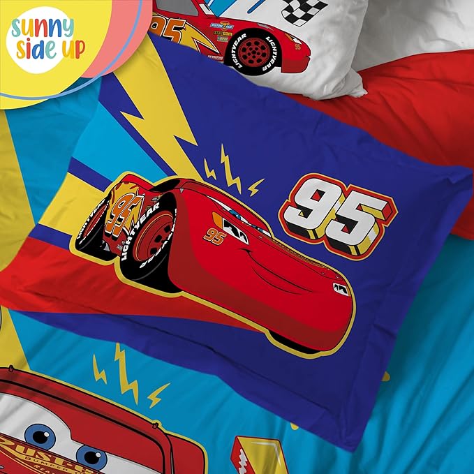 Sunny Side Up Disney Pixar Cars Lightning McQueen Twin Comforter Set - 5 Piece Kids Bedding Includes Comforter, Sheets & Pillow Cover - Super Soft Racecar Microfiber Bed Set