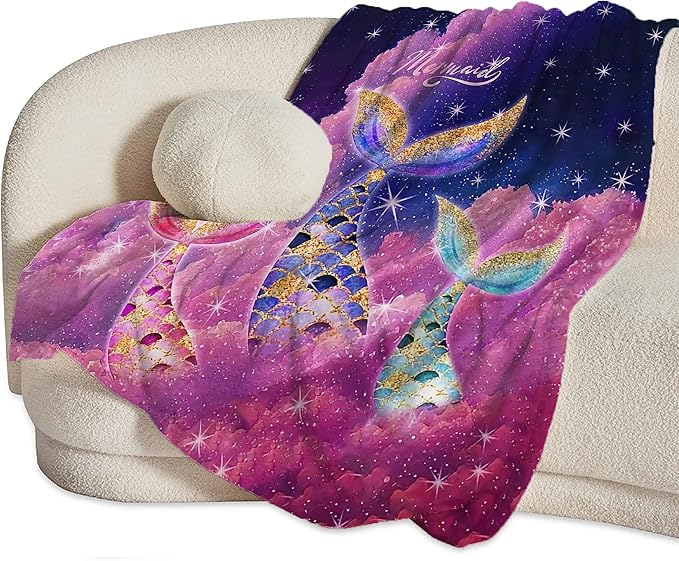 Mermaid Blanket Pink Mermaid Gifts for Girls Boys Woman Kids Lover Throw Blankets Soft Blanket Warm Fleece Flannel Plush Blankets for Bed Sofa Couch 50"x60"