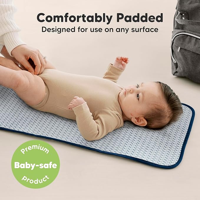 KeaBabies Portable Diaper Changing Pad, Easy Wipe Clean - Foldable Waterproof Baby Changing Mat for Diaper Bag, Compact, Lightweight, 25x13 Newborn, Infant, Baby Changer Travel Essential (Navy Blue)
