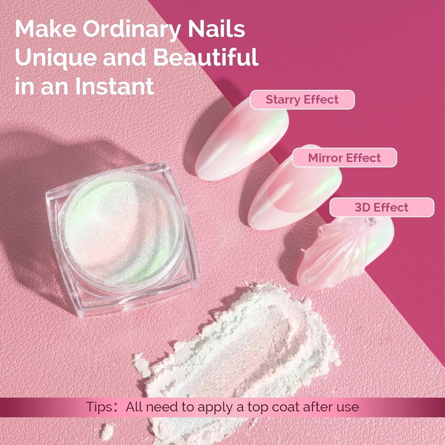 MelodySusie Chrome Nail Powder for Gel Nails, Aurora Fine Glitter Powder Mirror Effect Pigment Pearlescent Mermaid Pigment Pearl Glitter for Home DIY Salon Use