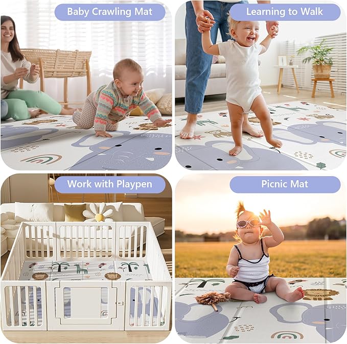 79x71 Extra Large Baby Play Mat for Floor, Foldable Foam Playmat for Babies 0-12 Months & Kids, Non-Toxic Waterproof Baby Mat for Floor, Thick Playpen Mat for Tummy Time Crawling