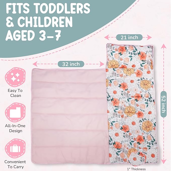 Morxy Toddler Nap Mat with Pillow & Blanket Large Portable Roll Up Nap Mats with Name Tag- Thick Kids Sleep Mat for Daycare, Preschool Travel and Camping for Age 3 and up