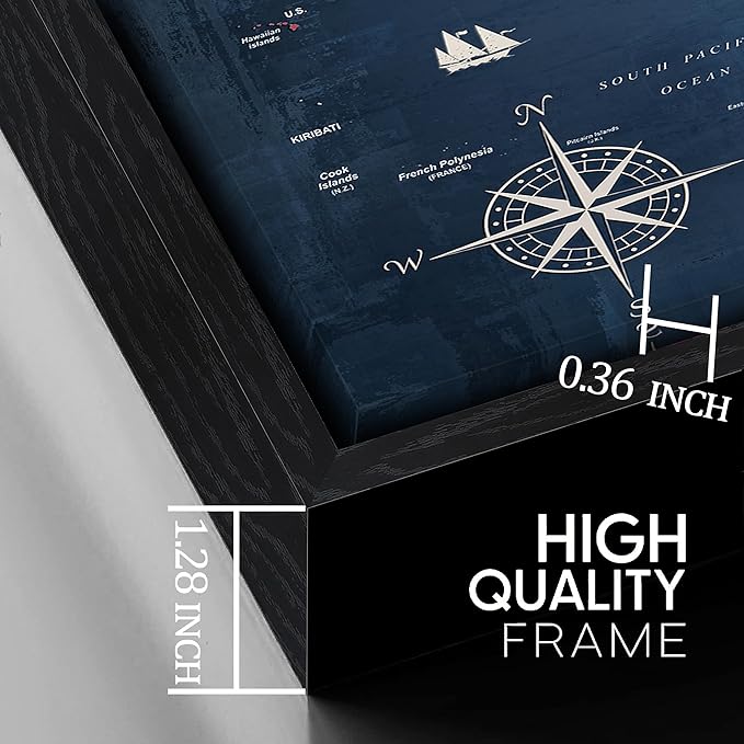 ZHAOSHOP World Map Wall Art for Living Room - Blue Wall Decor for Office - Large Framed Canvas Wall Art Ready to Hang Size 29" x 59"