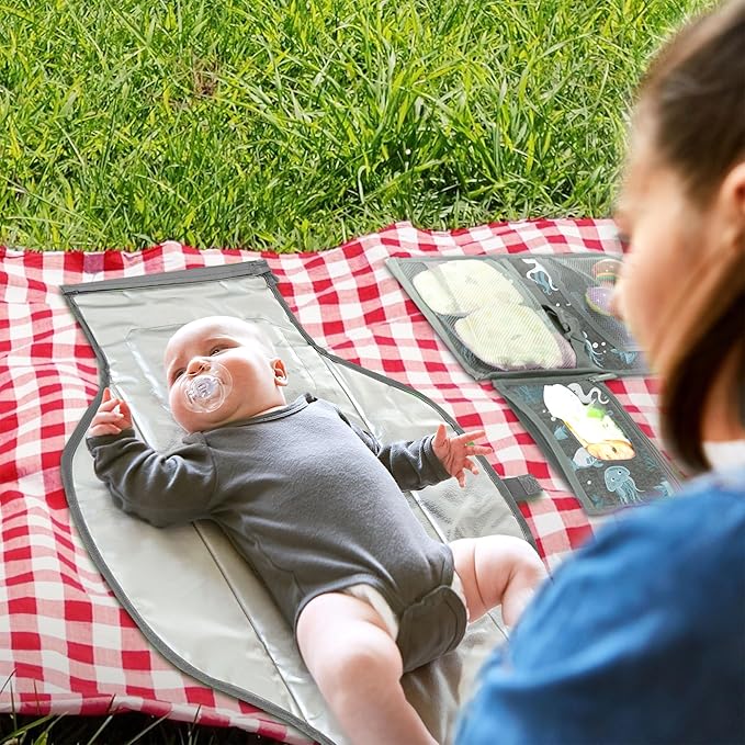 Portable Changing Pad for Baby, Travel Diaper Changing Pad for Newborn, Large Waterproof Baby Changing Mat, Foldable & Detachable Diaper Changing Station with Baby Wipes Pockets, Baby Stuff by Pillani