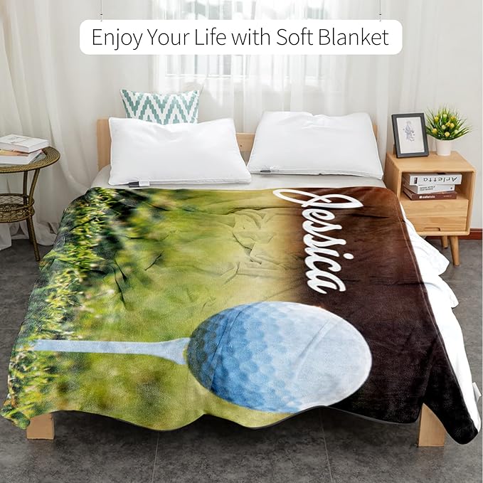Personalized Golf Blanket Name and Number: Custom Golf Throw Blankets Super Soft Flannel Customized Name Softball Gifts for Kids Boys Girls Women Men Golf Lover(40" x 50" for Kids)
