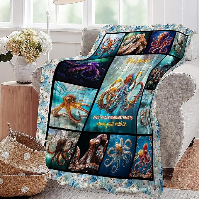 Octopus Blanket Octopus Decor Throw Blanket Super Soft Flannel Lightweight Fluffy Plush Fuzzy Fleece Ocean Blanket Gifts for Woman Girl Kids Boys for Bed Sofa Bedding 40"X50"