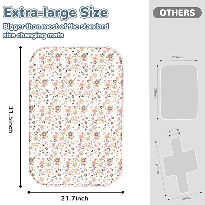Baby Diaper Changing Pad – 31.5" x 21.5" Extra Large Waterproof Absorbent Portable Changing Mat, Reusable Changing Pad Liner for Travel or at Home Use(Floral2)