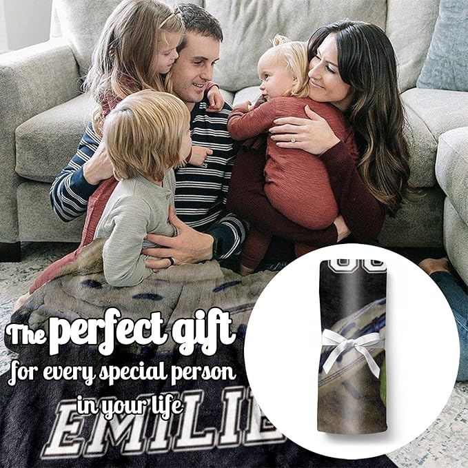 Personalized Baseball Blanket for Baby Kids - Custom Name and Number - Soft Warm and Fluffy Flannel Fabric Gift for Sports Lovers 30x40inch