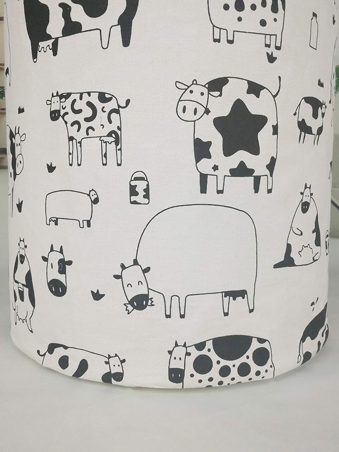 KUNRO Round Laundry Basket Hamper Kids Toys and Clothes Storage Basket Children Gift Basket Baby Toy Organizer Bins for Room Decor (Cow)