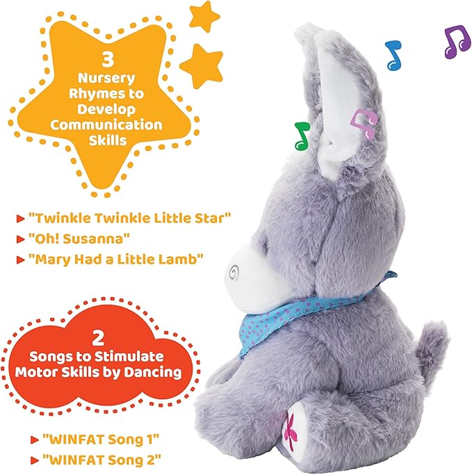 KiddoLab Peek-A-Boo Donkey: Soft Stuffed Animal Toy for Infants 6-18 Months with Moving Ears, Songs, Tunes & Lullabies