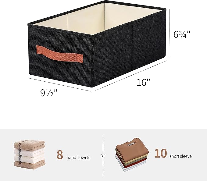 linen closet organizers and storage, 3 Pack Large Storage Baskets, Washable, Clothing Storage Bins with Handle, Closet Organizer for Storage Sweater,Sheets (Black, 16"x9½"x6¾")