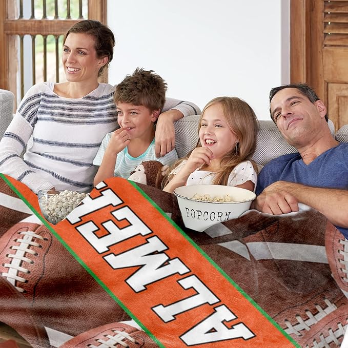 Personalized Football Baby Blanket Gifts: Custom Soft Flannel Fabric Blankets with Name Number for 0-6 Years Kids Boys Girls - Warm and Comfortable(30X40inch)