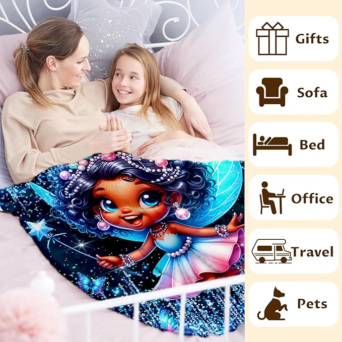 Girls Blanket Fairy Throw Gift for Toddler Kids Daughter Birthday - 30x40 Inches Lightweight Soft Black Throw Blankets for Sofa Couch Bedroom Trip