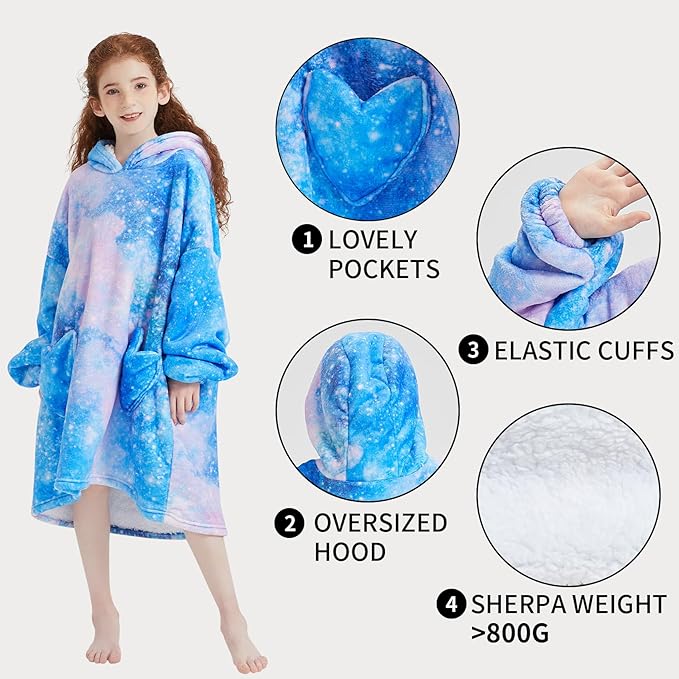 Fiosnow Galaxy Blanket Hoodies for Kids 6-13YR Oversize Wearable Blanket Hoodies for Boys Girls Teens
