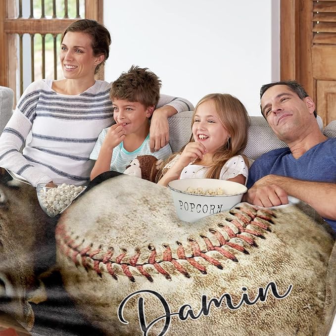 Personalized Baseball Blanket for Baby Boys and Girls - Soft and Fluffy Sport Blanket for Toddlers and Kids - Custom Name and Number Gift for Newborn(30"x40")